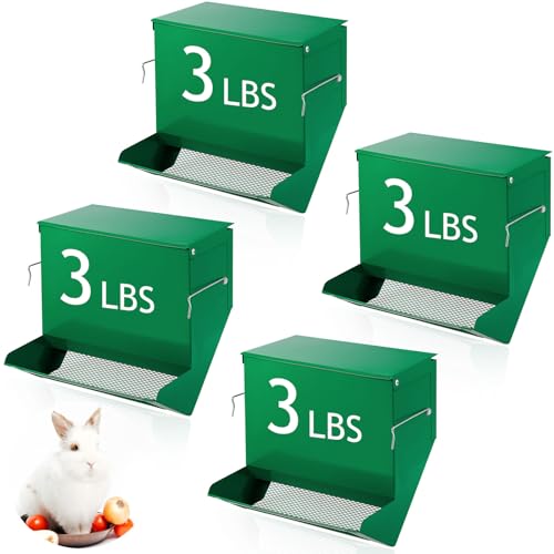 Maxcheck 4 Pcs Rabbit Feeder for Cages Small Animal Food Dispenser with Lid Metal Rabbit Feeders Outside for Guinea Pig(7.7 Inches,Green) - color: Green, size: 7.7 Inches