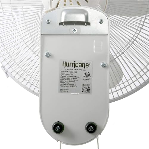 Hurricane Classic Oscillating Wall Mount Fan w/ 3 Quite Speeds, White, 16" - Corded Electric Air Cooling Unit w/ Easy Pull Cord Controls for Home, Grow Tents, Offices, Sheds, Studios, Garages & Dorms - style: Classic