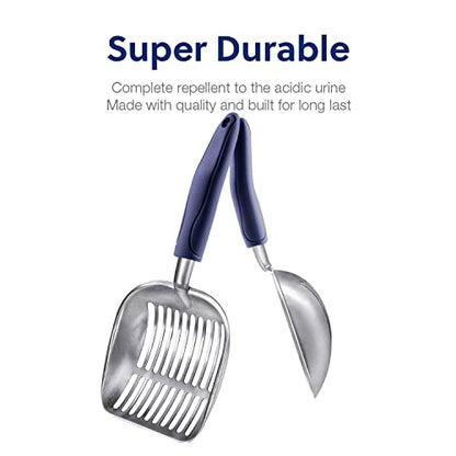 WePet Cat Litter Scoop, Aluminum Alloy Sifter, Kitty Metal Scooper, Deep Shovel, Long Handle, Poop Sifting, Kitten Pooper Lifter, Durable, Heavy Duty, for Litter Box - color: FLAT Aluminum \ #01 Blue Handle, size: Large