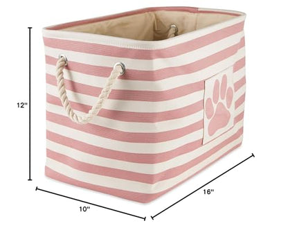 Bone Dry Pet Storage Collection Striped Paw Patch Bin, Rose, Medium Rectangle - color: Rose, size: Medium Rectangle