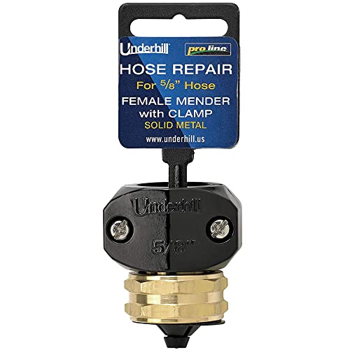 Underhill Garden Hose Repair Kit, Clamp Connectors, Clamps with Coupling, Heavy-Duty Brass Fittings, Menders with Clamp (5/8" Female Mender Clamp) - size: 5/8", style: 5/8" Female Mender Clamp