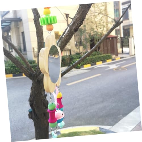 HANABASS Rooster Chicken Hanging Mirror Toy Bell Pendant Interactive Pet Supply for Cages Fun Activity for Hens and Chickens Wooden Design Accessories
