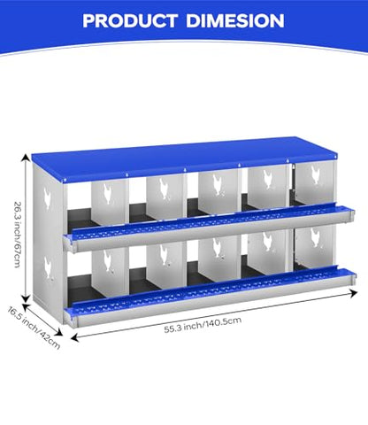 Garvee Chicken Nesting Box, 10 Compartment Metal Nesting Box,Wall Mount Chicken Nesting Boxes for Laying Eggs,Easy Egg Collection,10 Room Nest Boxes for Chickens - size: Blue 10 Compartment