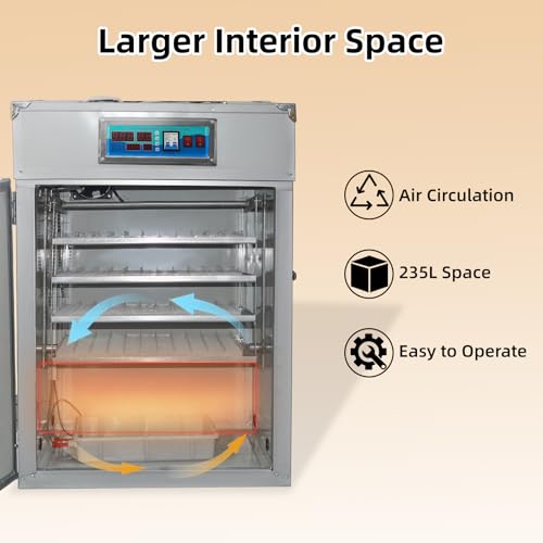 XKV 352 Egg Incubator with Automatic Egg Turning,Temperature Control and Humidity Control,Hatching Eggs,Chicken,Ducks,Poultry,Industrial Brooding Machine Chicken Incubator for Farm,Lab,Home,Indoor - size: 352 Egg-235L