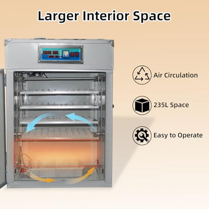 XKV 352 Egg Incubator with Automatic Egg Turning,Temperature Control and Humidity Control,Hatching Eggs,Chicken,Ducks,Poultry,Industrial Brooding Machine Chicken Incubator for Farm,Lab,Home,Indoor - size: 352 Egg-235L