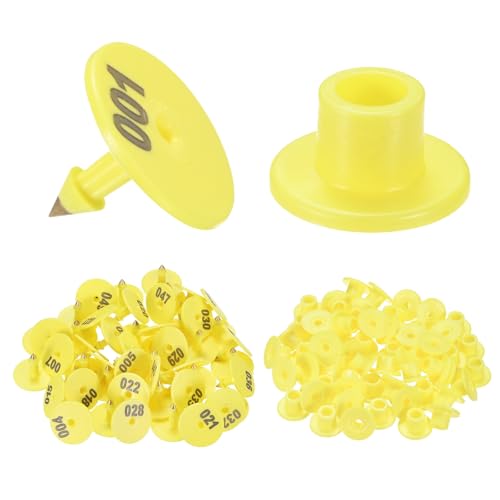 M METERXITY 50-Pack Cattle Ear Tags 001-050 Number, Plastic Round Livestock Ear Tags for Cows/Sheep/Cattle/Pig, Farm Animal Identification Markers [Yellow] - color: Yellow