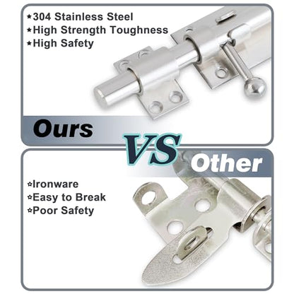 Alise Slide Lock SUS304 Stainless Steel Gate Latch, Slide Bolt Latch,Thickened Heavy Door Latch Lock,8 Inch Brushed Barrel Bolt Latch, Security Slide Latch Lock - color: Brushed, size: 8 Inch (Regular)
