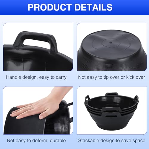 Rubber Feeder Pan, 3.1 Gallon Large Horse Feed Bucket, Heavy Duty Rubber Water Bowl for Livestock, Stackable Chicken Dust Bath Tub for Goats Livestock Animal Feeding Cats Dogs Pigs (4)