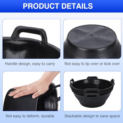 Rubber Feeder Pan, 3.1 Gallon Large Horse Feed Bucket, Heavy Duty Rubber Water Bowl for Livestock, Stackable Chicken Dust Bath Tub for Goats Livestock Animal Feeding Cats Dogs Pigs (4)