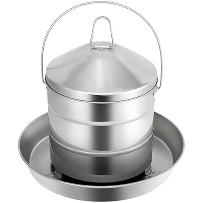 RYFT Automatic Chicken Feeder 8KG/17.6lbs, Stainless Steel Poultry Feeder, Heavy Duty Thickness 0.035 in / 0.9 mm, with Handle, Top Filled, Durable and Rust Resistant - size: 17.6lbs