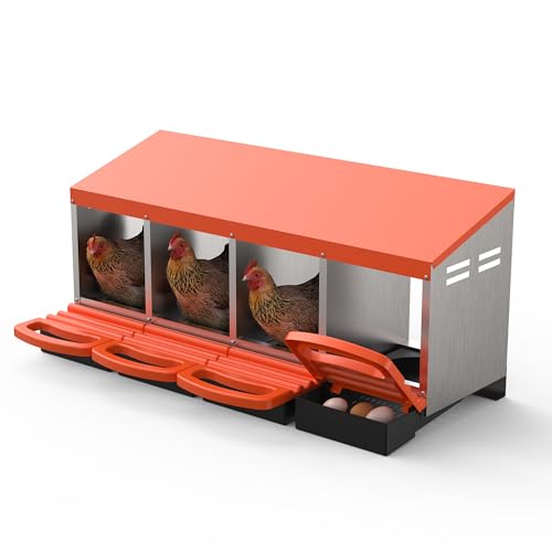 GarveeLife Chicken Nesting Box 4 Hole, Galvanized Steel Nest with Roll Away Egg Collection & Swing Perch, Easy-Clean Laying Box for Hens, Heavy Duty Design for Chicken Coop - color: Orange, size: 4 holes