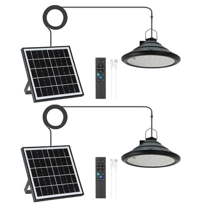 Solar Chicken Coop Light with Remote, Outdoor IP66 Waterproof Pendant Lights, 4500mAh Rechargeable Solar Barn Lights, 3 Modes, 4 Brightness Levels, 24H Timer, 16.4ft Cable for Patio Garden, 2-Pack - size: 2-Pack
