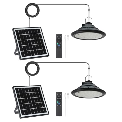 Solar Chicken Coop Light with Remote, Outdoor IP66 Waterproof Pendant Lights, 4500mAh Rechargeable Solar Barn Lights, 3 Modes, 4 Brightness Levels, 24H Timer, 16.4ft Cable for Patio Garden, 2-Pack - size: 2-Pack