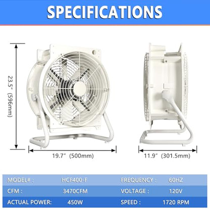 Air Circulator High Speed Air Ventilation Floor Fan 3470CFM Heavy-Duty Standing Fan for Greenhouse, Factory, hotel, 120V/60Hz,1720RPM Greenhouse Fan