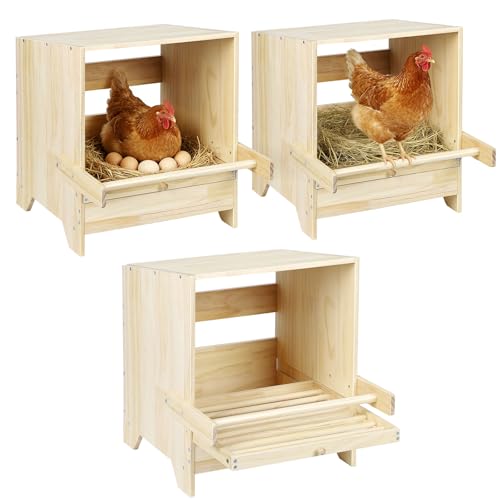 Chicken Nesting Box with Perches, 3 Compartments Wooden Egg Laying Nest Box for Chicken Coop, Floor/Stand/Wall Mount Large Chicken Nesting Boxes for Hens, Ducks, Chickens