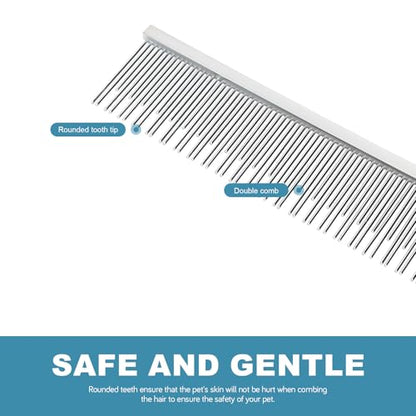 6 Inches Stainless Steel Pet Comb for Dogs & Cats, Metal Detangling Grooming Tool for Long & Short Haired Pets, Anti-Static Cat Comb with Rounded Teeth for Matted Fur Removal & Shedding Control - size: Medium
