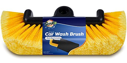 SCRUBIT 12" Car Wash Brush with Soft Bristles for Car, Truck, Boat Deck & House Cleaning, Exterior Washing Brush Connects with Pole & Hose, Storage Bag Included (Yellow) - color: Yellow