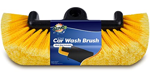 SCRUBIT 12" Car Wash Brush with Soft Bristles for Car, Truck, Boat Deck & House Cleaning, Exterior Washing Brush Connects with Pole & Hose, Storage Bag Included (Yellow) - color: Yellow