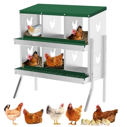 Chicken Nesting Box, 6 Compartment Metal Chicken Nesting Boxes for Chicken Coop, Easy Egg Collection, Easy Cleaning, Chicken Laying Boxes with Bracket Legs for Hens, Green - color: green, size: 35.2"L x 17.5"W x 6.3"H