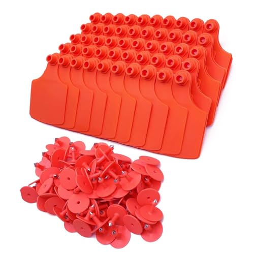 Pack of 100 Large Size Animal Identification Markers for Livestock Like Sheep Swine and Donkeys Made from Strong Blend - color: Red