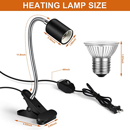 3 Set Reptile Heat Lamp UVA/UVB Turtle Heat Lamp Holder Fixture Clamp Basking Spot Adjustable 50w Full Spectrum Sun Sunbathe Bulb for Turtle Lizard Bearded Dragon Snake Aquarium Amphibian(Black) - color: Black