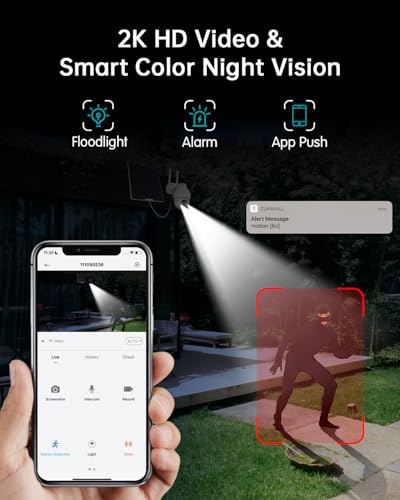 ZUMIMALL 4G LTE Cellular Security Camera, No WiFi Outdoor Camera Wireless, Solar Powered Off Grid Cameras, 360° Live View, 2K Color Night Vision, PIR Motion Sensor, 2 Way Talk, Built in SIM Card - color: White - 4G LTE Solar Cam
