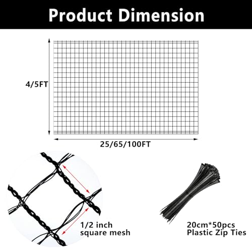 5x100ft Deer Fence Netting, Plastic Mesh Fence Heavy Duty Garden Fence Animal Barrier Garden Netting for Plants Fruit Trees Vegetables Against Deer, Birds, Rabbits, Chickens and Other Animals, Black - color: Black, size: 5x100ft