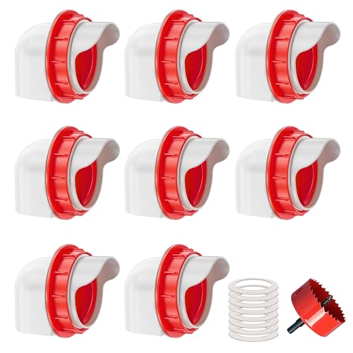 ZenxyHoC Chicken Feeders No Waste, DIY Automatic Poultry Feeder 8 Ports 1 Hole Saw with Covers Gravity Feed Kit for Buckets Barrels Bins Troughs (Red) - color: Red, size: 8 Ports