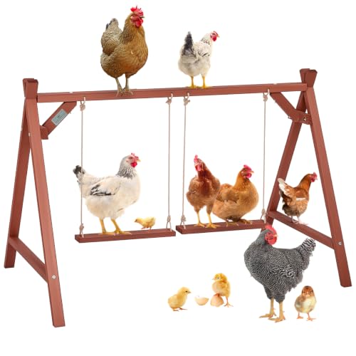 PETSFIT Wooden Solid Chicken Perch & Roosting Bars with 2 Swings, 50"x30"x34" Coop Toy for 6–8 Hens, Multi-Level Stand Encourages Exercise & Natural Behavior, Easy to Assemble & Clean,Outdoor Use - size: 50"L x 30"W x 34"H