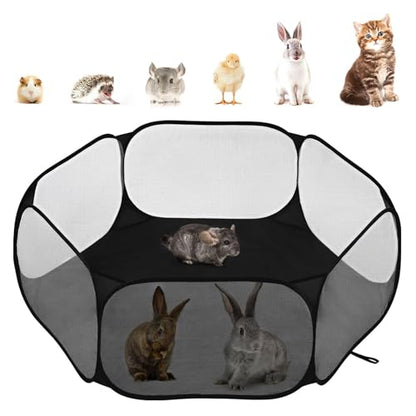 Pawaboo Small Animals Playpen, Waterproof Small Pet Cage Tent with Strong Steel Wire Frame, Portable Outdoor Yard Fence Pet Playpen, No Spill Raised Pets Playpens for Smalls Dog and Cat, Black - color: Charcoal Black
