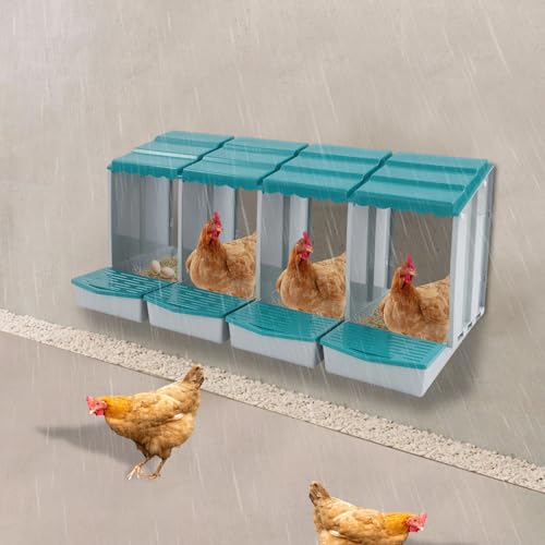Chicken Nesting Boxes, 4 Compartment Nesting Boxes for Laying Eggs, Roll Away Nesting Box Egg Collection Tray, Wall Mount Poultry Roll Away Chicken Laying Boxes (Green) - color: 4 Compartment Nesting Boxes (Green)