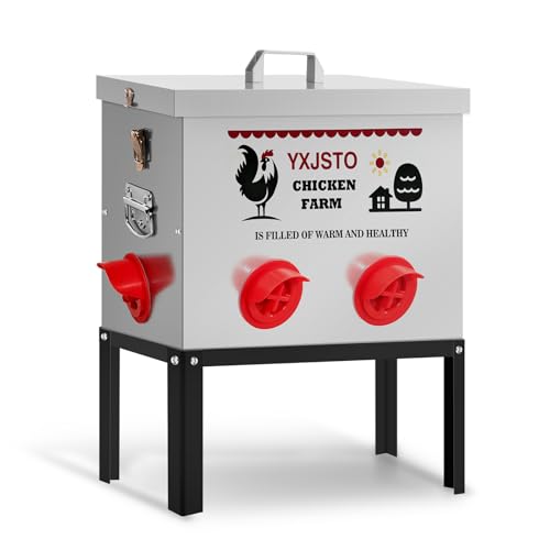 40LB Automatic Chicken Feeder with 6 Ports, Heavy Duty Metal No-Waste Poultry Feeder, Rustproof & Weatherproof Design with Adjustable Legs & Locking Lid