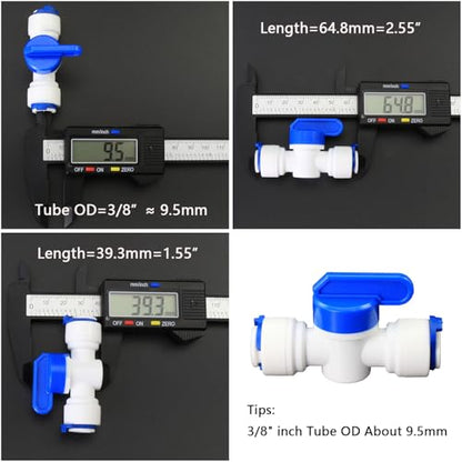 3/8" x 3/8" Push-Fit Globe Valve for RO System, 5 Pcs | Quick ball valve switch connects 3/8" to 3/8" for reverse osmosis RODI water filters & purification systems. Plastic push-fit - style: 3/8 quick connect ball valve