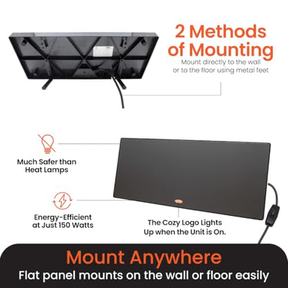Cozy Products Cozy Coop, Chicken Coop Heater, Flat-Panel Radiant Heater with Thermal Protector, Energy-Efficient, Easy to Install, Ideal for Small Animals, 200 Watts, Black