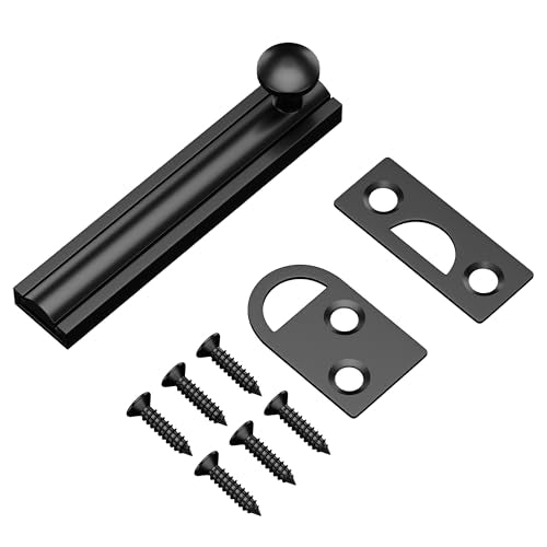 3 Inch Solid Brass Surface Bolt, Heavy Duty Concealed Slide Surface Door Bolt, Slide Bolt Latch French Door Lock with Screws for Windows Cabinet Wooden Fence Yard, Black, 1 Pack - color: Matte Black-1 Pack, size: 3 Inch