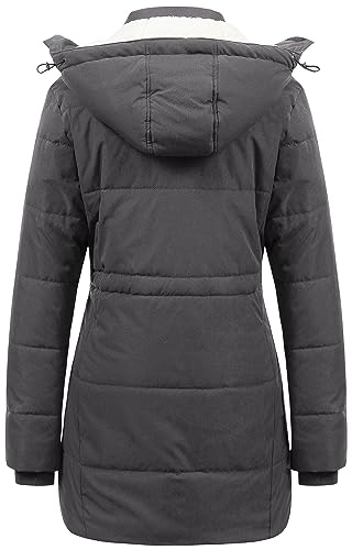 CREATMO US Women's Thicken Sherpa Winter Coat Puffy Warm Snow Jacket With Removable Hood - color: Dark Grey, size: 3X-Large