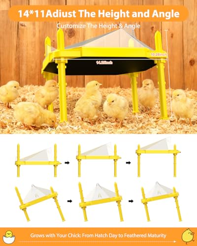 Chick Brooder Heating Plate, 14"x11"Adjustable Temperature & Height Heating Plate for Chicken with Anti-Roost Cone, Easy-Clean Poultry Coop Heater for Up to 18-22 Chicks (Yellow) - color: Yellow