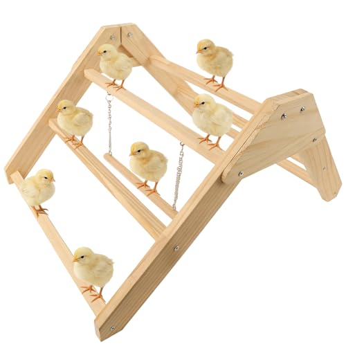 Chick Perch with Wooden Swing, Chick Roosting Bar Coop for Brooder, Chick Wooden Roosting Bar, Training Chicken Perch Fun Chicken Toys for Baby Chicks, Parakeets, Parrots