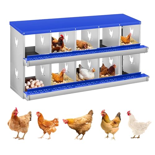 Metal Nesting Boxes for Chickens-10 Compartment Chicken Nesting Box for Laying Eggs, Wall Mountable Roll Away Laying Boxes for Hens and Chicken Coop - color: Blue, size: 10 Room Red