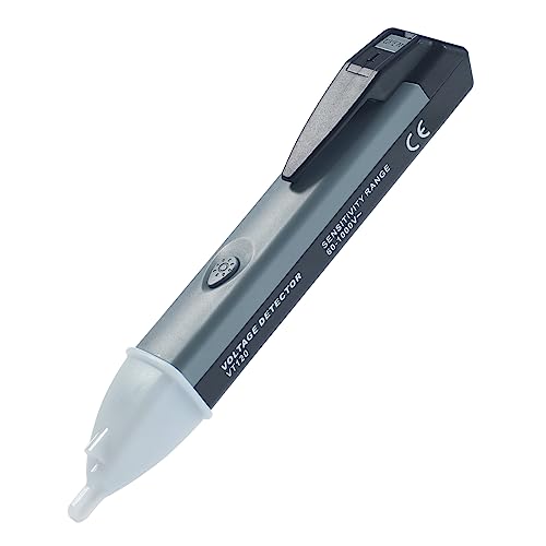 Non-Contact Voltage Tester Tools,LED Flashlight,Buzzer Alarm,AC Voltage Detector Pen,Test Range 60V - 1000V for Live/Null Wire Judgment - color: Black+Grey