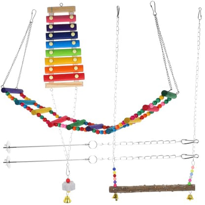 GANAZONO Chicken Foraging with Colorful Ladder Beads Swing Xylophone Fruit Feeder for Hens and Parrots Interactive Pecking for Chicken Enrichment and Active Fun