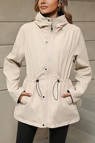 Bellivera Women's Lightweight Coat Windbreaker Zip Up Long Sleeve Jacket Outdoor Raincoat with Hood - color: Blue Windbreaker, size: Small