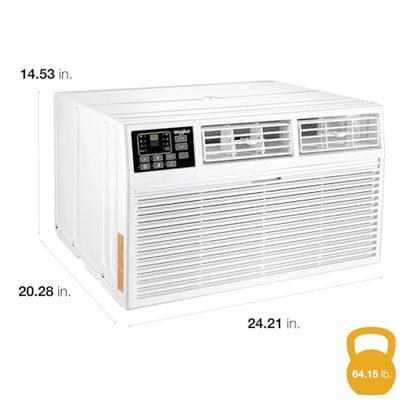 Whirlpool 10,000 BTU Through the Wall Air Conditioner, 115V, Cools up to 450 Sq. Ft. for Living Room, Bedroom, Kitchen with Dehumidifier and Remote Control, White - size: 10,000 BTU