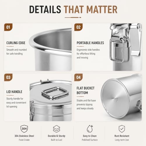 6L/1.31gal Stainless Steel Airtight Canister, Food Storage Canisters with Airtight Lid&Locking Clamp, Metal Cannister Withlid Rice Cereal Grain Canister Container Storager Bucket for Flour,Coffee Bean - color: 6L