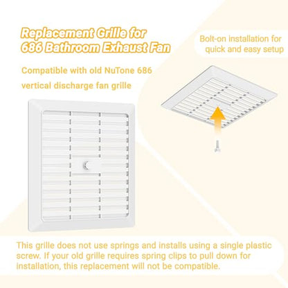 G686N Bathroom Vent Fan Grille/Cover Replacement, Compatible with Broan-NuTone Models 686, Durable White Exhaust Fan Cover (1 Pack - color: 1 Pack