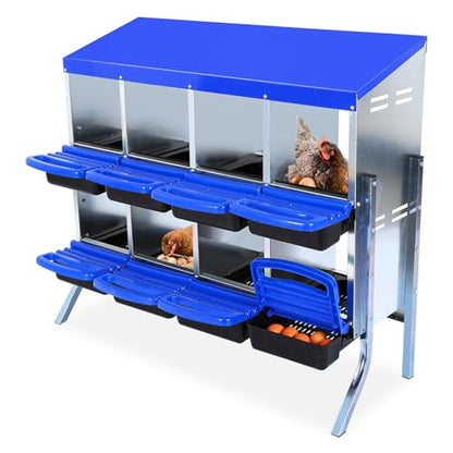 Chicken Nesting Boxes, Roll Away Nesting Box 8 Hole Metal Chicken Egg with Leg for Chicken Coop, Swing Perch and Rollout Egg Collection, Blue - color: Blue, size: 8 holes with legs