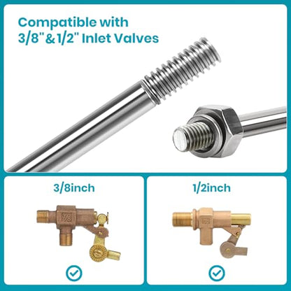 6 Inch Stainless Steel Rod For Float Valve - 1/5" Diameter with 1/4"-20 Threads, Compatible with 3/8" & 1/2" Inlet Valves - Corrosion Resistant 18-8 Steel - for Water Tanks, Fountains & Toilet Repair
