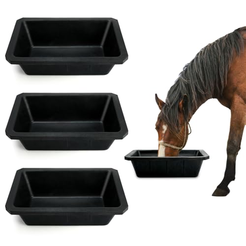 3Pcs Large Rubber Feeder Pan, 10 Quart/2.5 Gallon Horse Feed Bucket Water Bowl, Heavy Duty Water Troughs for Livestock Chicken Dust Bath Tub for Pig Goats Horses Farm Animal Feeding