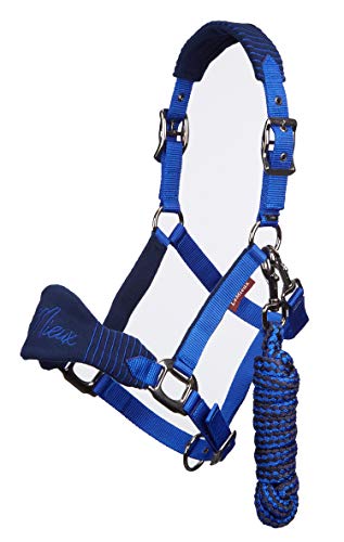 LeMieux Vogue Fleece Headcollar - Halter & Leadrope - Extra Padding, Adjustable at Curb and Poll Strap - color: Navy / Royal Blue, size: Pony