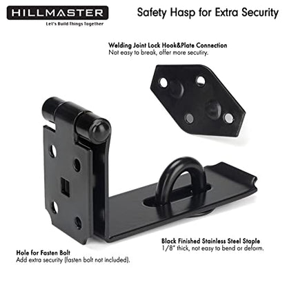 HILLMASTER Door Hasp Latch 90 Degree, 7-3/4" Extra Thick Heavy Duty Steel Safety Gate Door Lock Padlock Clasp Hasp Lock Latch for Fence Gate Barn Door Shed Closet Cabinet, Black Finish - size: Bendable